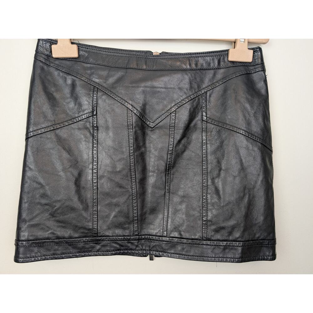 Vintage HUGO Hugo Boss Y2K Paneled Leather Mini Skirt Black XS S